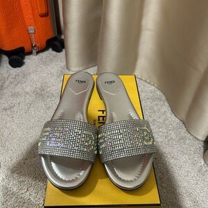 AUTHENTIC Fendi Silver Embellished Sandals Size 40.5